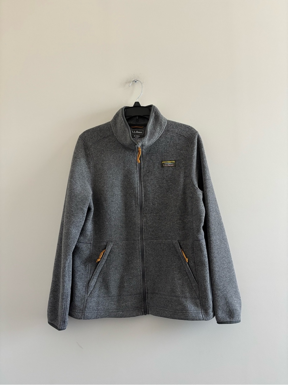 LL Bean Mountain Classic Fleece Jacket Gray Heather Logo Pockets Women M Outdoor